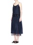 Figure View - Click To Enlarge - MS MIN - Lace trim layered silk crépon dress