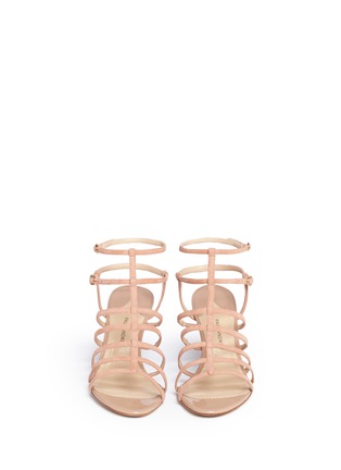 Front View - Click To Enlarge - PAUL ANDREW - 'Herringbone' caged suede and leather sandals