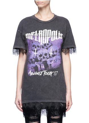 Main View - Click To Enlarge - TOPSHOP - Metropolis' skull print lace hem T-shirt