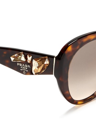 Detail View - Click To Enlarge - PRADA - Crystal temple oval tortoiseshell sunglasses