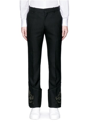 Main View - Click To Enlarge - ALEXANDER MCQUEEN - Floral crest appliqué pinstripe pants