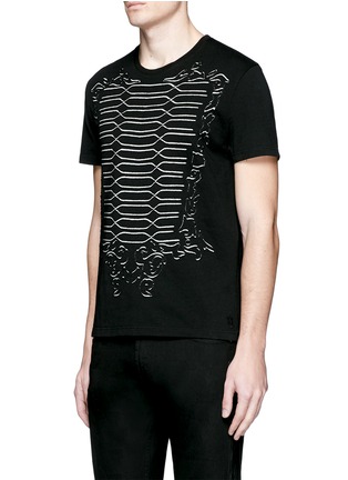 Front View - Click To Enlarge - ALEXANDER MCQUEEN - Military braid cutout organic cotton T-shirt