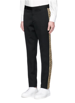 Front View - Click To Enlarge - ALEXANDER MCQUEEN - Floral metallic embroidered wool pants