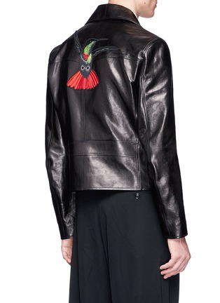 Back View - Click To Enlarge - ALEXANDER MCQUEEN - Hummingbird embroidered patch leather jacket