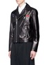 Front View - Click To Enlarge - ALEXANDER MCQUEEN - Hummingbird embroidered patch leather jacket