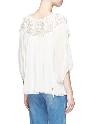 Back View - Click To Enlarge - CHLOÉ - Embroidered mesh drawstring yoke crépon blouse