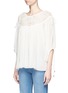 Front View - Click To Enlarge - CHLOÉ - Embroidered mesh drawstring yoke crépon blouse