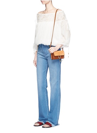 Figure View - Click To Enlarge - CHLOÉ - Embroidered mesh drawstring yoke crépon blouse