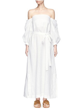Main View - Click To Enlarge - LISA MARIE FERNANDEZ - Balloon sleeve off-shoulder linen maxi dress