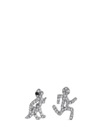 Main View - Click To Enlarge - KHAI KHAI - 'Running Man' diamond 18k white gold earrings