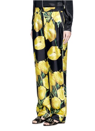 Front View - Click To Enlarge - - - Tulip print silk twill pyjama pants