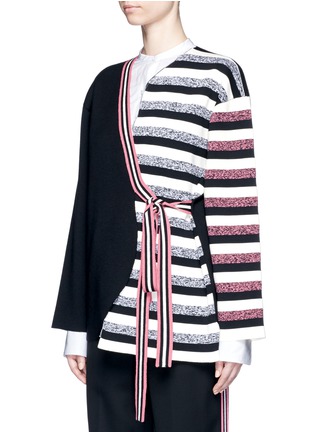 Front View - Click To Enlarge - PORTS 1961 - Stripe knit sash tie kimono wrap jacket