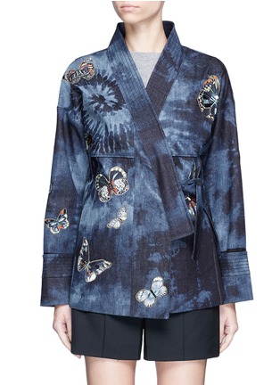 Main View - Click To Enlarge - VALENTINO GARAVANI - Butterfly embroidered tie dye print denim kimono jacket