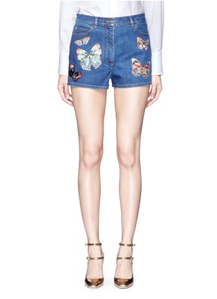 Detail View - Click To Enlarge - VALENTINO GARAVANI - Embroidered butterfly appliqué denim shorts