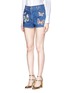 Front View - Click To Enlarge - VALENTINO GARAVANI - Embroidered butterfly appliqué denim shorts