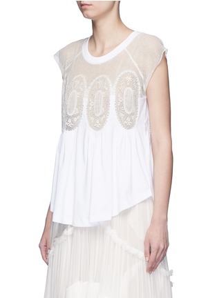 Front View - Click To Enlarge - CHLOÉ - Geometric lace insert jersey T-shirt
