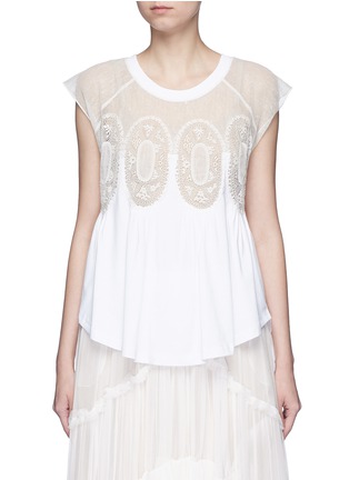 Main View - Click To Enlarge - CHLOÉ - Geometric lace insert jersey T-shirt