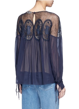 Back View - Click To Enlarge - CHLOÉ - Geometric lace insert cotton voile top