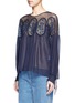 Front View - Click To Enlarge - CHLOÉ - Geometric lace insert cotton voile top