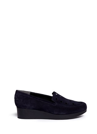 Main View - Click To Enlarge - CLERGERIE - 'Natou' perforated suede flatform slip-ons