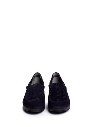 Figure View - Click To Enlarge - CLERGERIE - 'Natou' perforated suede flatform slip-ons