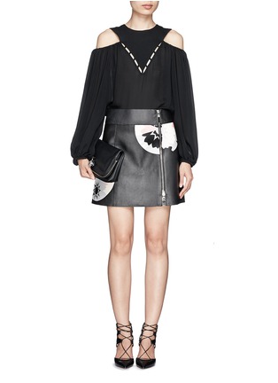 Figure View - Click To Enlarge - ALEXANDER MCQUEEN - 'Kansai' print asymmetric zip leather mini skirt