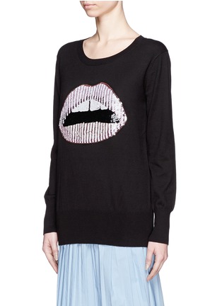 Front View - Click To Enlarge - MARKUS LUPFER - Candy stripe sequin Lara lip sweater