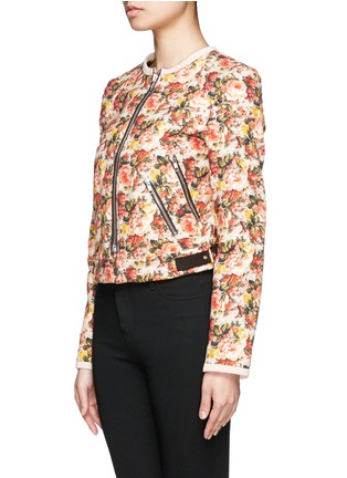 Front View - Click To Enlarge - MSGM - Leather trim floral print canvas jacket