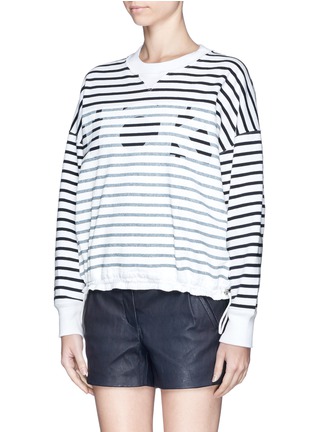 Front View - Click To Enlarge - SACAI LUCK - Lucky logo stripe cotton sweater