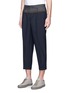Front View - Click To Enlarge - KOLOR - Contrast waist embroidered cropped pants
