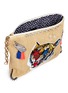 Detail View - Click To Enlarge - VENNA - 'Lovely' tiger embroidered zircon raffia clutch