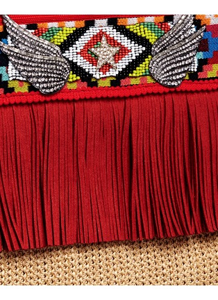 Detail View - Click To Enlarge - VENNA - 'Lovely' suede fringe tribal beadwork pompom raffia clutch