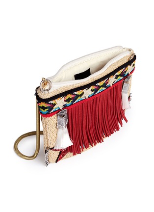 Detail View - Click To Enlarge - VENNA - 'Merci' suede fringe tribal band beaded raffia crossbody bag