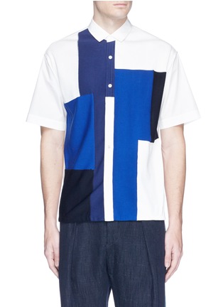 Main View - Click To Enlarge - TOMORROWLAND - Knit patchwork poplin short sleeve shirt