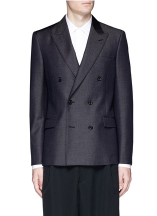 Main View - Click To Enlarge - ALEXANDER MCQUEEN - Double breasted wool-mohair denim blazer