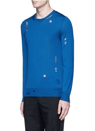 Front View - Click To Enlarge - ALEXANDER MCQUEEN - Ripped fine wool-silk sweater