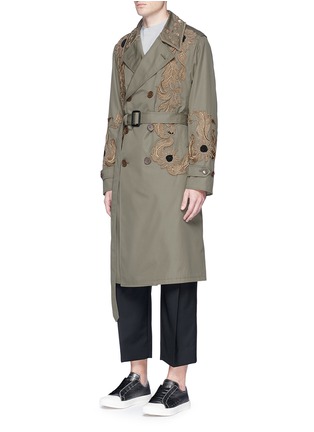 Front View - Click To Enlarge - ALEXANDER MCQUEEN - Sunflower embroidered cotton trench coat