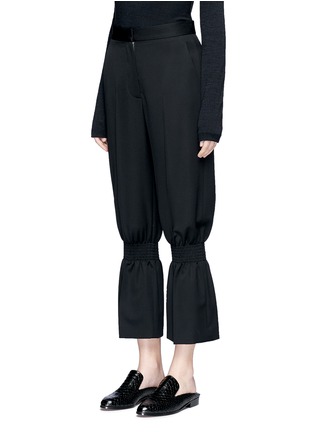 Front View - Click To Enlarge - STELLA MCCARTNEY - Smocked kick flare wool pants