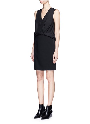 Front View - Click To Enlarge - ALEXANDER WANG - Surplice front silk and crepe dress