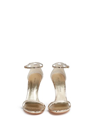 Front View - Click To Enlarge - STUART WEITZMAN - 'Nudist Song' crack effect metallic leather sandals