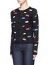 Front View - Click To Enlarge - ALICE & OLIVIA - Lips embroidery wool cardigan