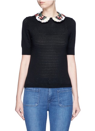 Main View - Click To Enlarge - ALICE & OLIVIA - 'Remmie' removable floral embroidered collar knit top