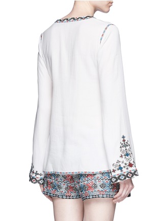 Back View - Click To Enlarge - TALITHA - Diamond embroidered bell sleeve tassel tunic