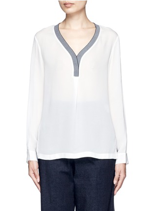 Detail View - Click To Enlarge - MO&CO. - Contrast V-neck silk georgette blouse