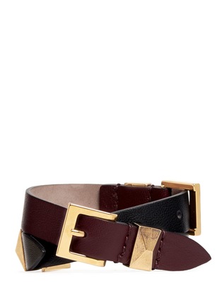 Back View - Click To Enlarge - ALEXANDER MCQUEEN - Three buckle double wrap skull leather bracelet