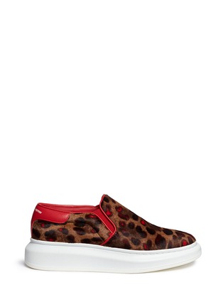 Main View - Click To Enlarge - ALEXANDER MCQUEEN - Chunky outsole cheetah print pony hair slip-ons