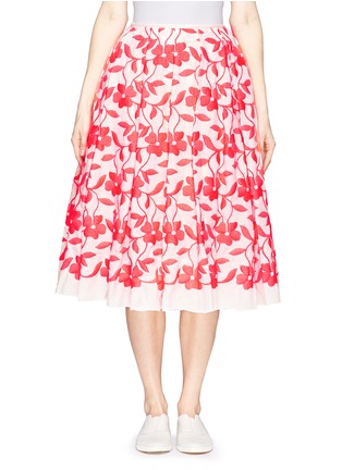 Main View - Click To Enlarge - MS MIN - Neon flower embroidery pleated midi skirt