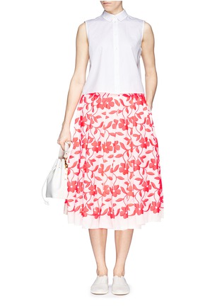 Figure View - Click To Enlarge - MS MIN - Neon flower embroidery pleated midi skirt