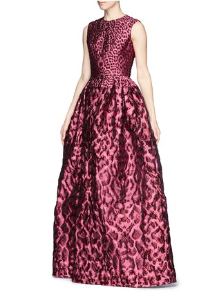 Front View - Click To Enlarge - ALEXANDER MCQUEEN - Leopard jacquard cloqué flare gown