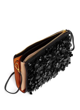 Detail View - Click To Enlarge - MARNI - Floral appliqué large accordion leather clutch